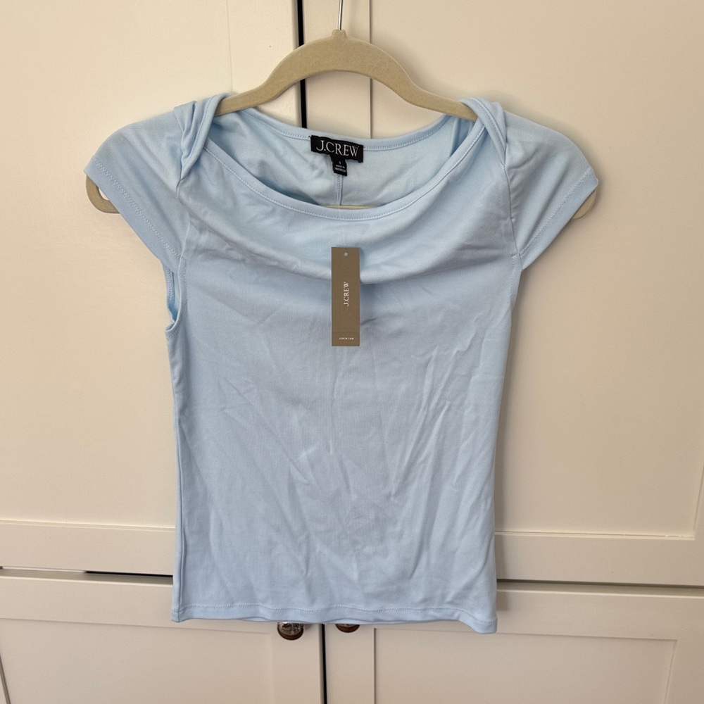 J. Crew Sky Blue refined rib cap sleeve Short Sleeve Tee - Picture 2 of 2